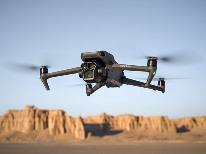 The DJI Mavic 3 Pro Flagship Triple-Camera Drone is the world's first consumer drone with three cameras.