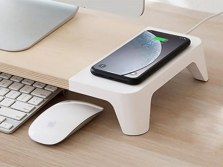 The POUT EYES6 Wooden Desk Riser combines functionality, aesthetics, and convenience with a built-in charging pad that does not require extra wires or accessories.