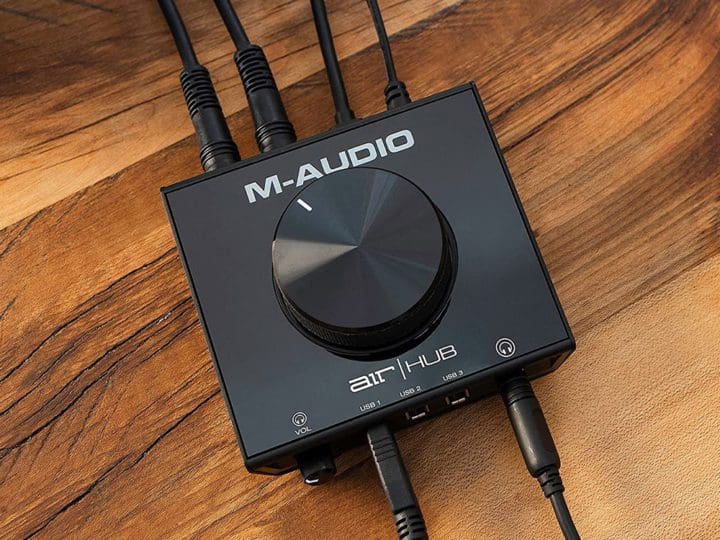 The M-Audio AIR Hub is a lower mid-range audio interface for beginners, home studio and mobile recording setups.