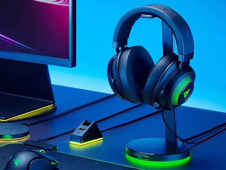 The Razer Base Station V2 RGB Headphone Stand And USB Hub is a sleek and practical accessory for any gamer or audiophile.